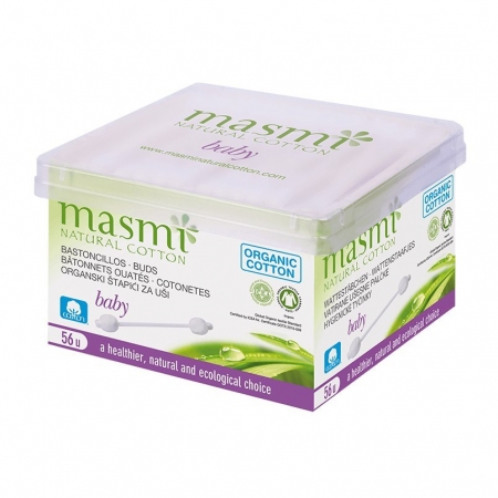 MASMI Patyczki higieniczne do uszu z organicznej bawełny dla niemowląt i dzieci 56 SZT